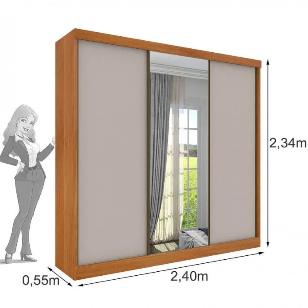 Encontraproduto.com.br - Guarda Roupa Dacar Casal 3 Portas Correr 1 Com Espelho Tcil Cor:Cinamomo