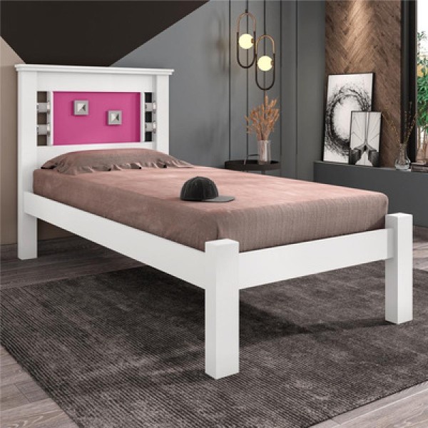 Cama Solteiro Buran Branco E Rosa