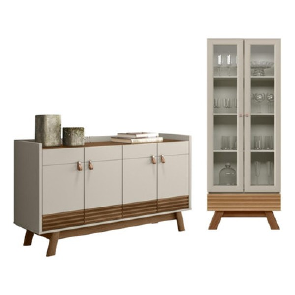Encontraproduto.com.br - Jogo De Buffet 1.6 Com Cristaleira Ripada Freijo Off White