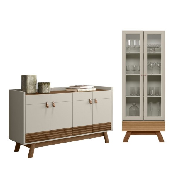 Encontraproduto.com.br - Jogo De Buffet 1.6 Com Cristaleira Ripada Freijo Off White