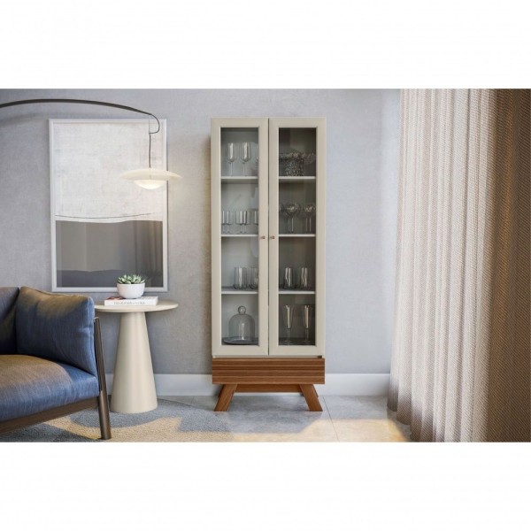 Encontraproduto.com.br - Jogo De Buffet 1.6 Com Cristaleira Ripada Freijo Off White