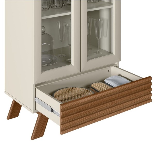 Encontraproduto.com.br - Jogo De Buffet 1.6 Com Cristaleira Ripada Freijo Off White