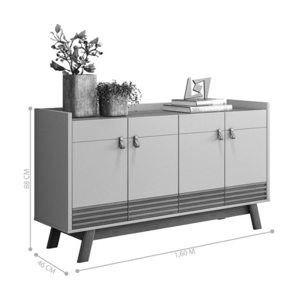 Encontraproduto.com.br - Jogo De Buffet 1.6 Com Cristaleira Ripada Freijo Off White