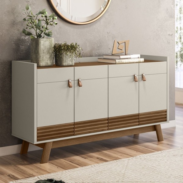 Encontraproduto.com.br - Jogo De Buffet 1.6 Com Cristaleira Ripada Freijo Off White