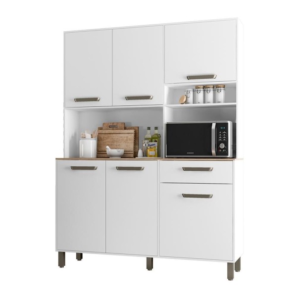 Encontraproduto.com.br - Kit Cozinha 6 Portas 1 Gaveta Fortaleza Branco