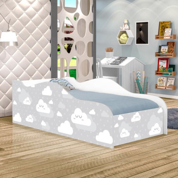 Encontraproduto.com.br - Cama Fun Nuvens Cinza Solteiro Com Colchão