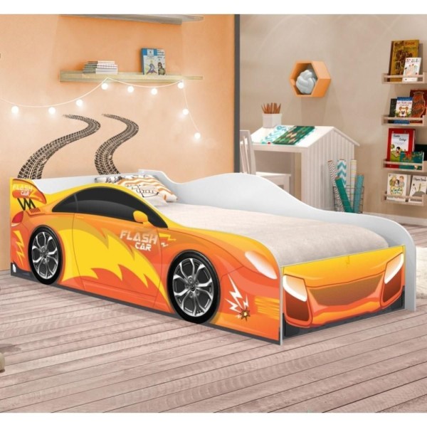 Encontraproduto.com.br - Cama Carro Menino Laranja Solteiro Com Colchão