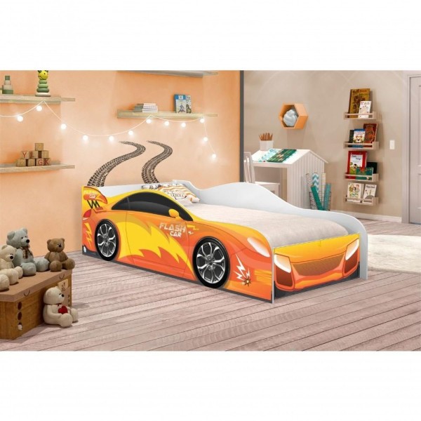 Encontraproduto.com.br - Cama Carro Menino Laranja Solteiro Com Colchão