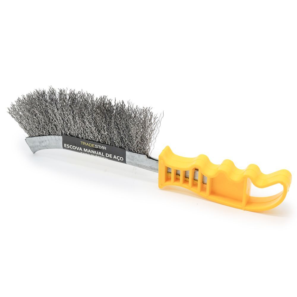 Encontraproduto.com.br - Escova Aço Latonado Limpeza Pesada Cabo Plástico Churrasqueira Tradestar