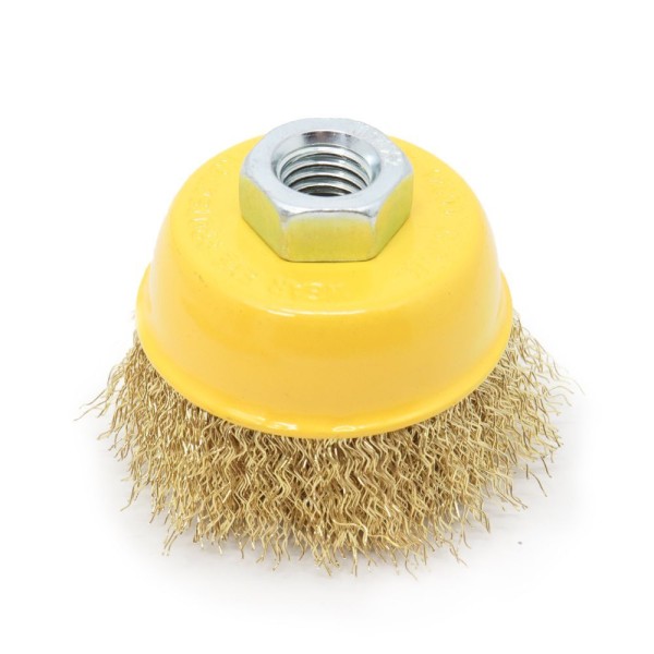 Escova Copo Aço Carbono Latonado 2.1-2 64mm M14 Ondulada