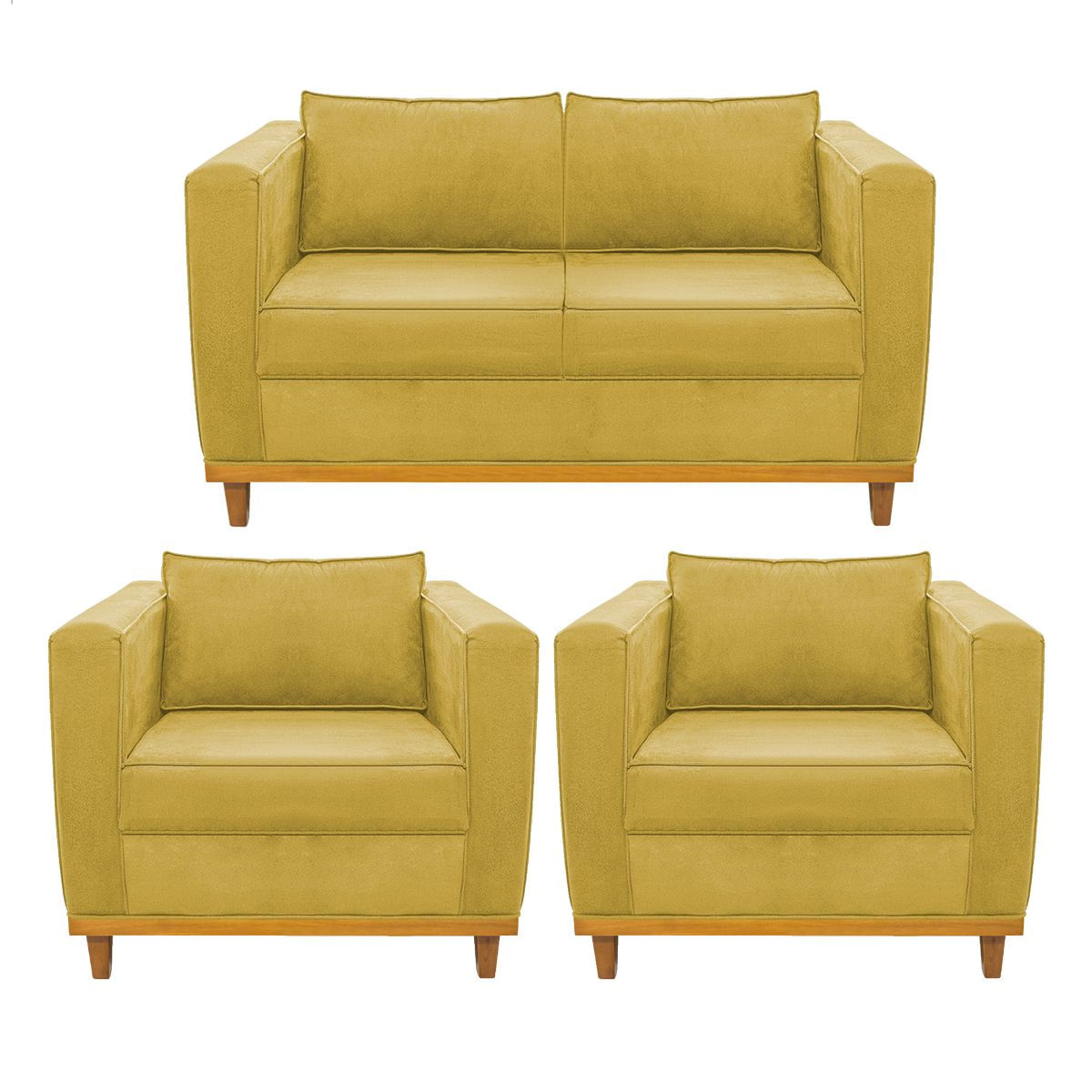 Kit Sofá 2 Lugares e 2 Poltronas Europa Suede Amarelo ADJ Decor