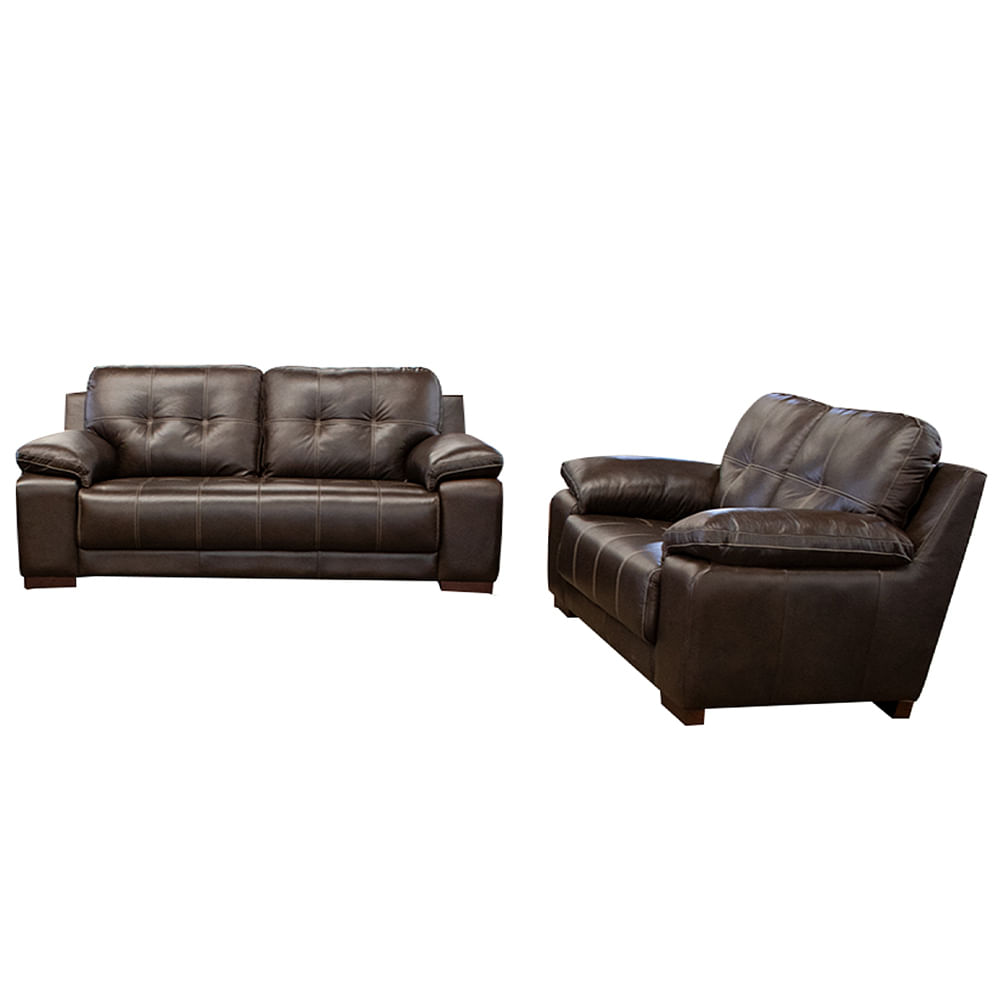 Conjunto Sofá de Couro 2 e 3 lugares Enrico M06 Cor Marrom 492 - ADJ DECOR
