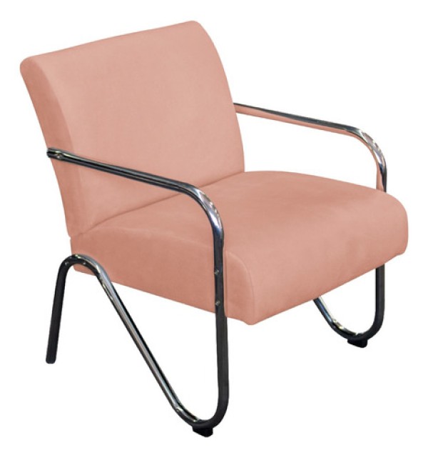 Encontraproduto.com.br - Poltrona Decorativa Sara Pés Cromado Suede Rosê - Adj Decor