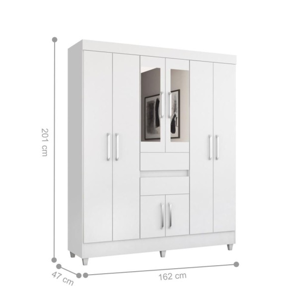 Encontraproduto.com.br - Roupeiro Casal 8 Portas Com Espelho Jena Branco