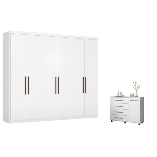 Encontraproduto.com.br - Jogo De Quarto Roupeiro E Comoda Agatha Branco