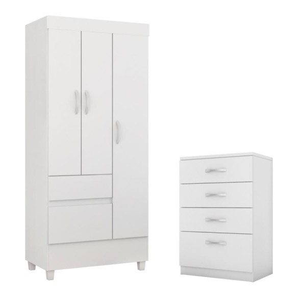 Encontraproduto.com.br - Jogo De Quarto Roupeiro E Comoda Smith Branco Rosa