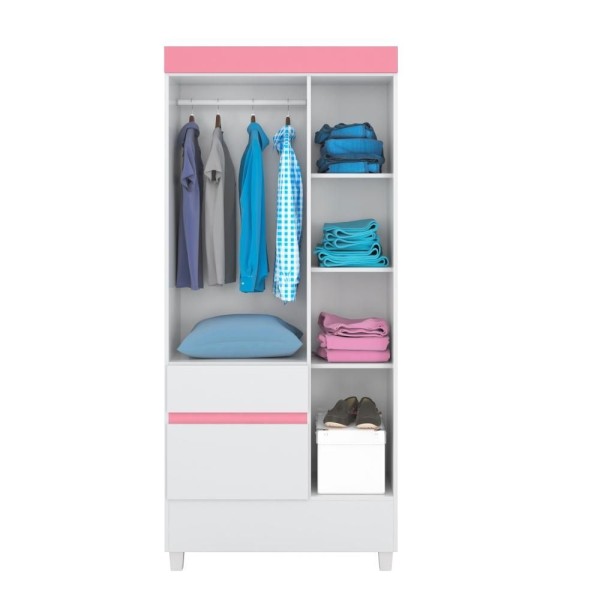 Encontraproduto.com.br - Jogo De Quarto Roupeiro E Comoda Smith Branco Rosa