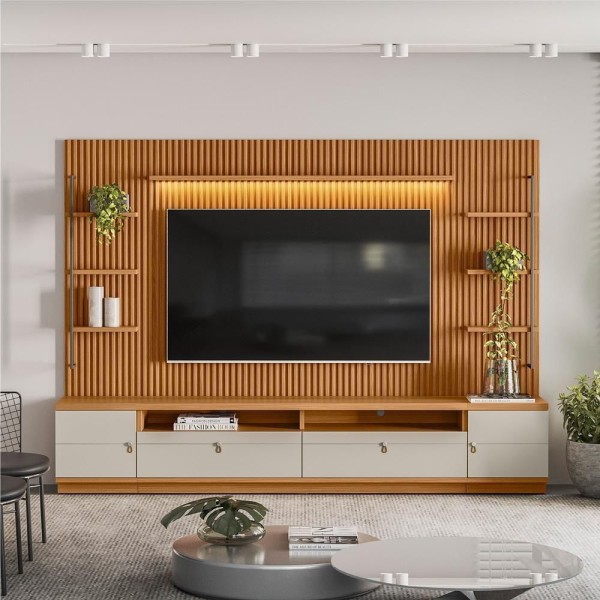 Rack E Painel Para Tv Com 2 Modulos Laterais Hunt Nature Off-white