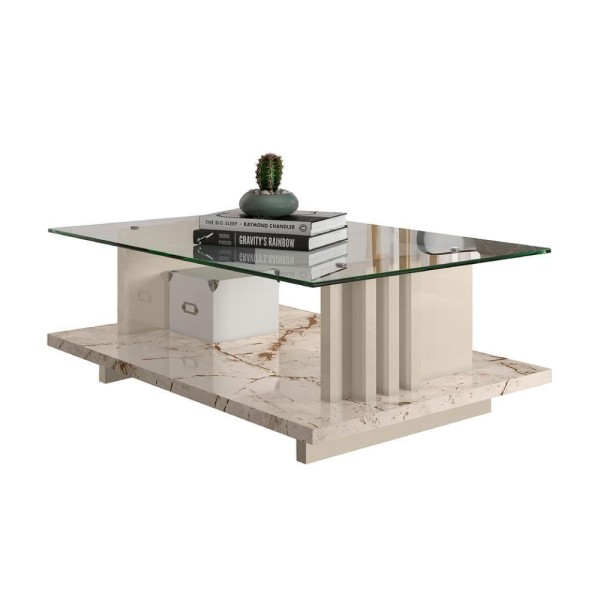 Encontraproduto.com.br - Mesa De Centro Com Vidro Parma Calacata Off-white