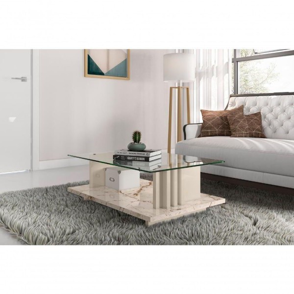 Encontraproduto.com.br - Mesa De Centro Com Vidro Parma Calacata Off-white