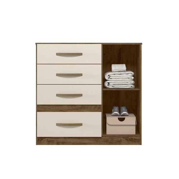 Encontraproduto.com.br - Jogo Gaveteiro E Roupeiro Rhone Com Espelho Castanho Wood Baunilha