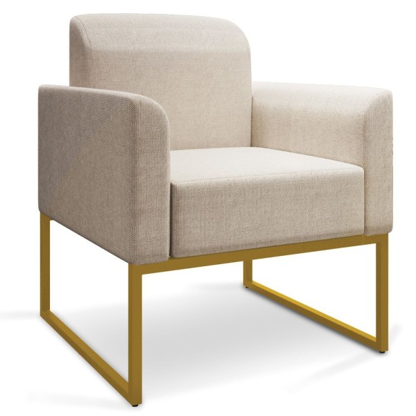 Encontraproduto.com.br - Poltrona Marisa Linho Areia A27 Base Industrial Metálica Dourado - Drossi