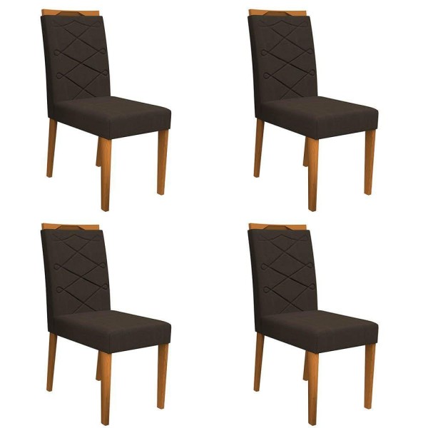 Encontraproduto.com.br - Kit 04 Cadeiras Jantar Lais Veludo Café Lo02 Pés Ypê Drossi