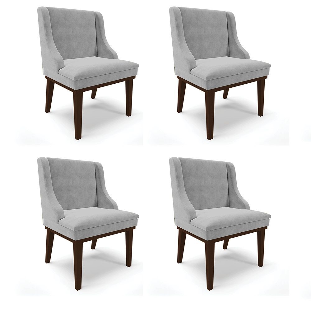 Kit 04 Cadeiras De Jantar Suede Cinza Base Fixa Madeira