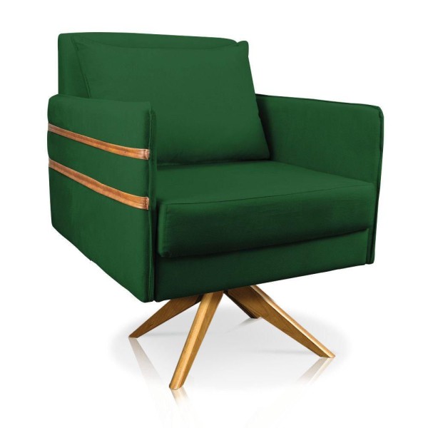 Poltrona Giratória Mari Suede Base De Madeira Ma30 Verde
