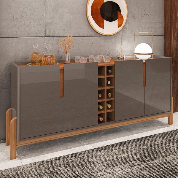 Encontraproduto.com.br - Aparador Buffet 4 Portas Belle 190 cm Cinza Pérola e Cedro com Adega - DRossi