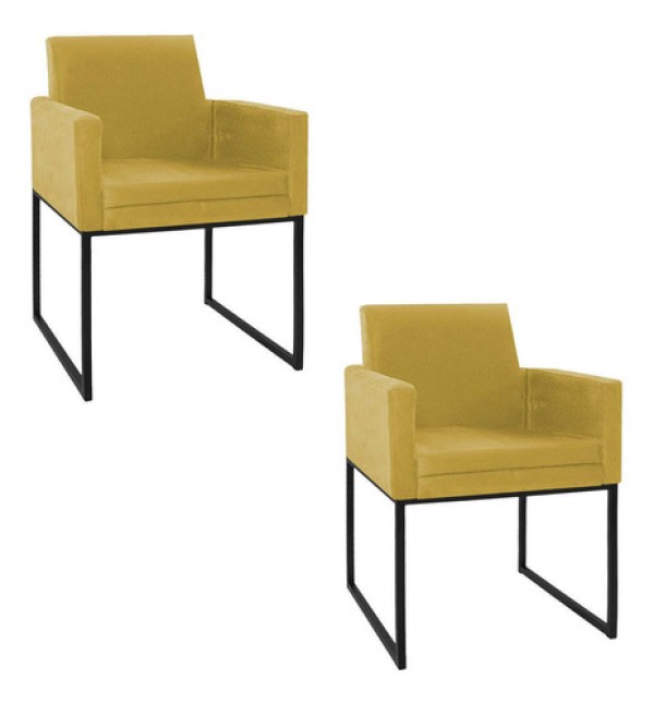 Kit 2 Poltrona Decorativa Bellinha Base De Ferro Preto Suede