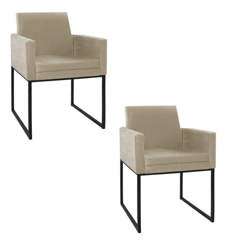 Kit 02 Poltronas Decorativa Bellinha Base de Ferro Preto Linho Bege - ADJ Decor