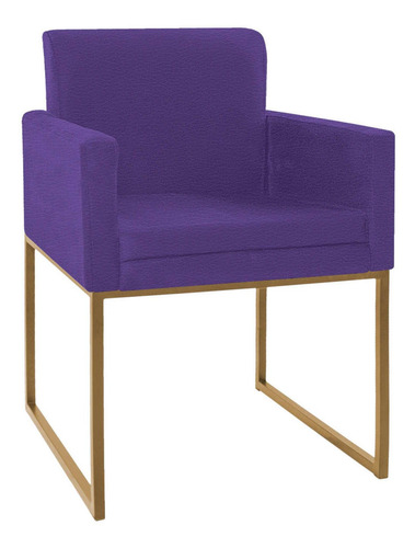 Poltrona Decorativa Bellinha Base Ferro Dourado Corano Roxo