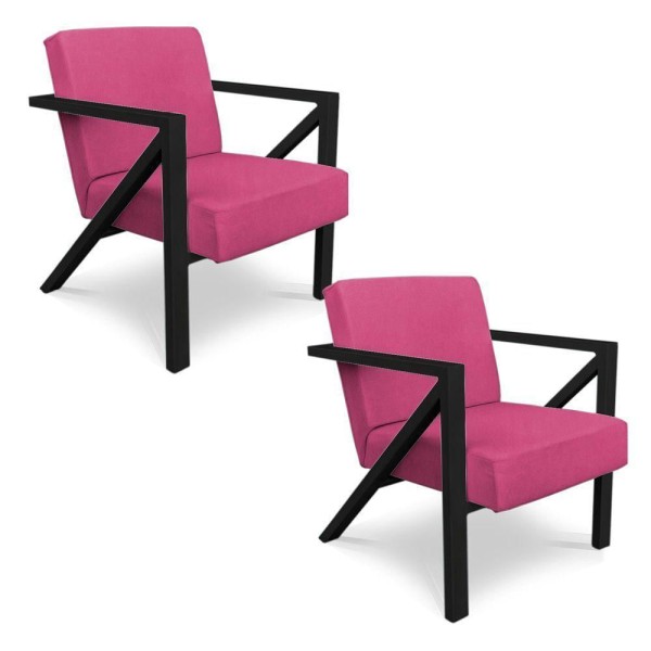 Kit 2 Poltronas Para Sala De Estar Angel Corano Rosa Base Metálica Preta - Pallazio