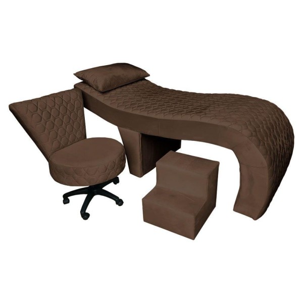 Kit Maca Ergonômica Matelassê 0,70m Com Mocho Base Giratória E Escada Veludo Marrom