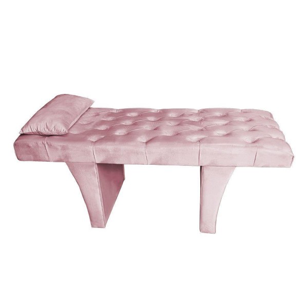 Encontraproduto.com.br - Kit Maca Reta Capitonê 0,80m Sophia Com Mocho Base Madeira E Escada Veludo Rosa Bebê - Pallazio