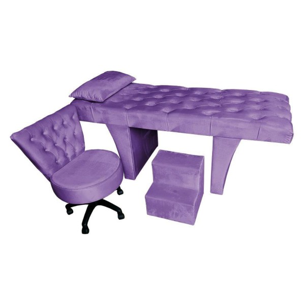 Kit Maca Reta Capitonê 0,70m Sophia Com Mocho Base Giratória E Escada Veludo - Pallazio Cor Roxo