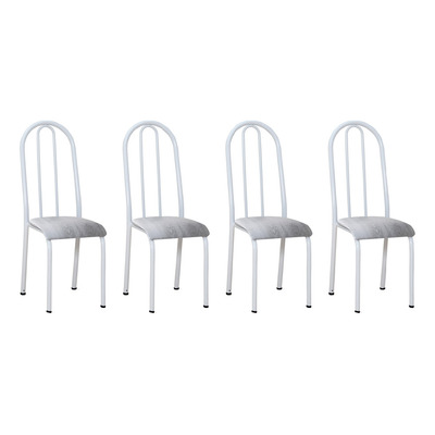Kit 4 Cadeiras De Cozinha Flórida Estampado Prata Pés De Ferro Branco
