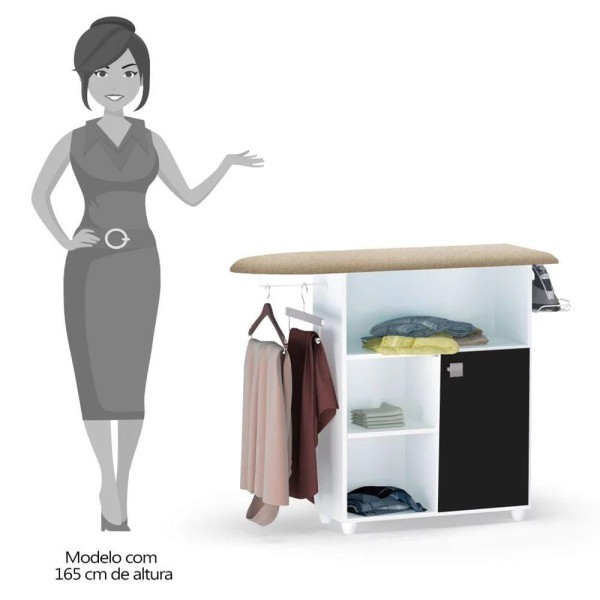 Encontraproduto.com.br - Tábua De Passar Roupa Com Balcão Vitória Branco-preto 107 Cm - Pallazio