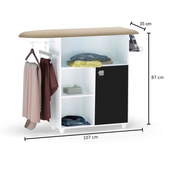 Encontraproduto.com.br - Tábua De Passar Roupa Com Balcão Vitória Branco-preto 107 Cm - Pallazio