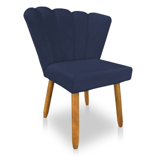 Cadeira Poltrona Flor Veludo Pés Palito Castanho Azul Marinho