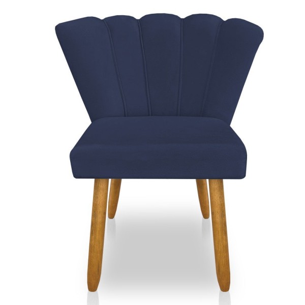 Encontraproduto.com.br - Cadeira Poltrona Flor Veludo Pés Palito Castanho Azul Marinho