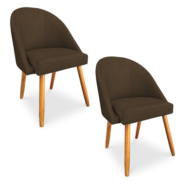 Kit 02 Cadeiras Jantar Bela Suede Marrom Pés Palito Castanho