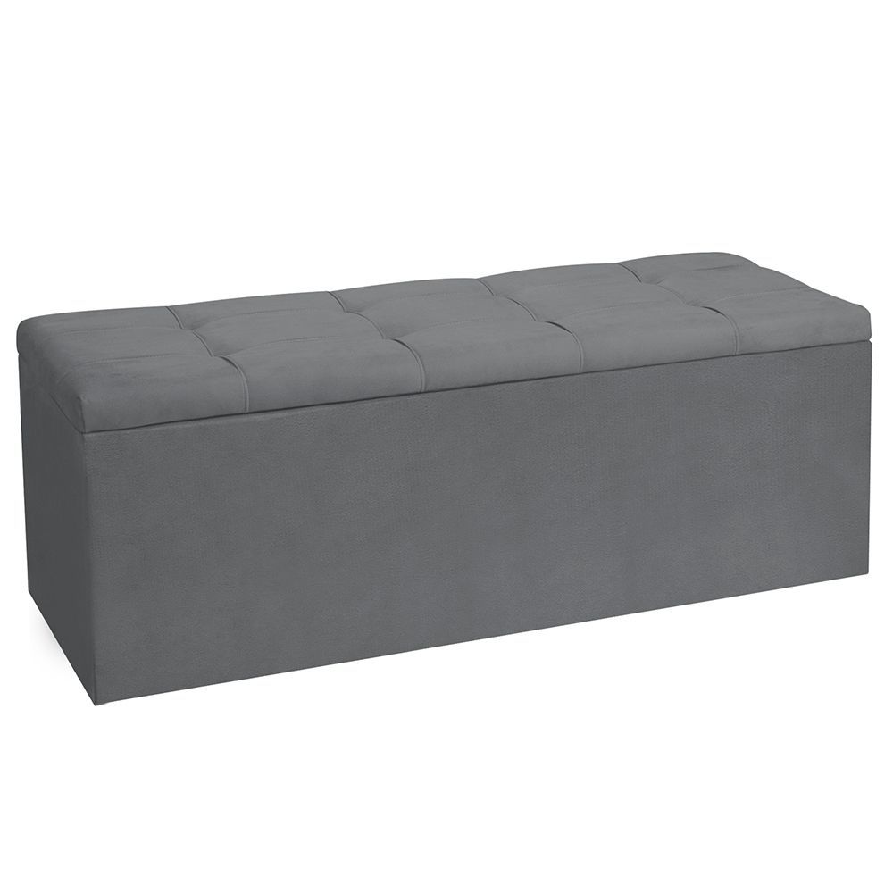 Calçadeira Recamier Baú Queen 1,60m Roma Suede - Pallazio Cor Cinza
