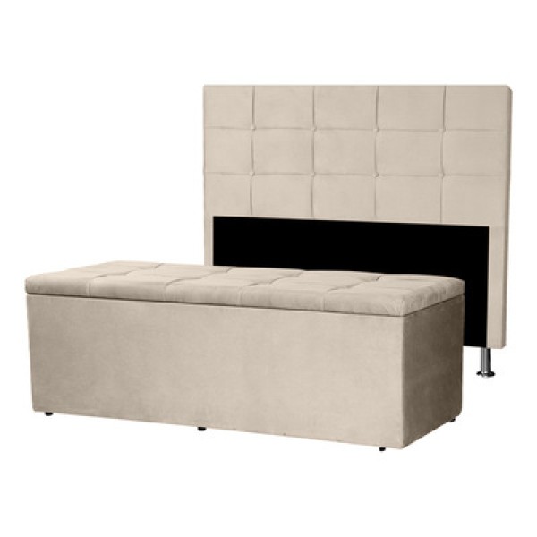 Kit Cabeceira E Calçadeira Baú Casal 1,40m Roma Suede - Pallazio Cor Rosa