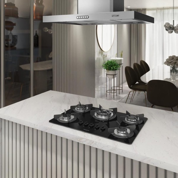 Cooktop 5 Boca Com Mesa De Vidro Tripla Chama Safe Preto