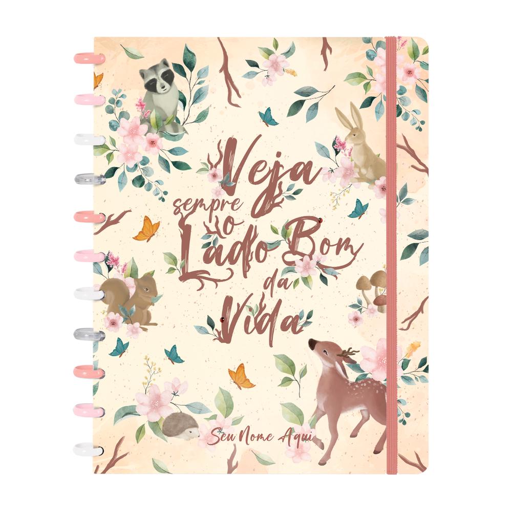 Caderno Disco 80 Folhas Grande Flex Bosque Animais Florais