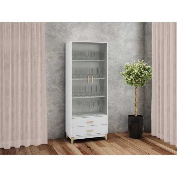 Encontraproduto.com.br - Cristaleira Sala Jantar LE6013 c/ 2 Portas e 2 Gavetas Branco - Movelbento