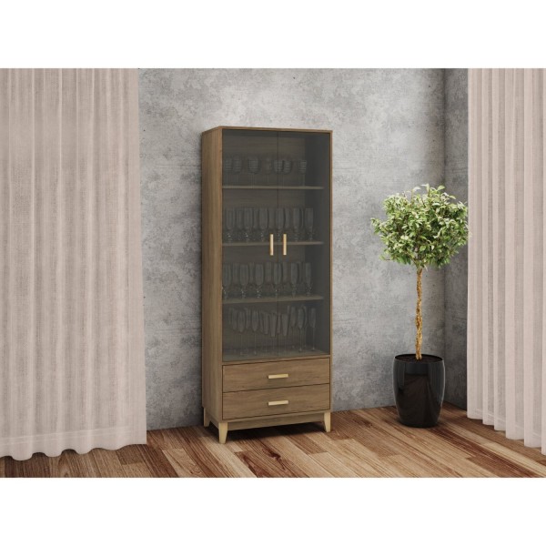 Encontraproduto.com.br - Cristaleira Sala Jantar LE6013 c/ 2 Portas e 2 Gavetas Freijo - Movelbento