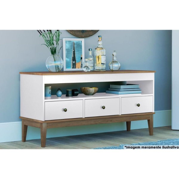 Rack para TV MB 1016 3 Gavetas Freijo/Branco - Movelbento